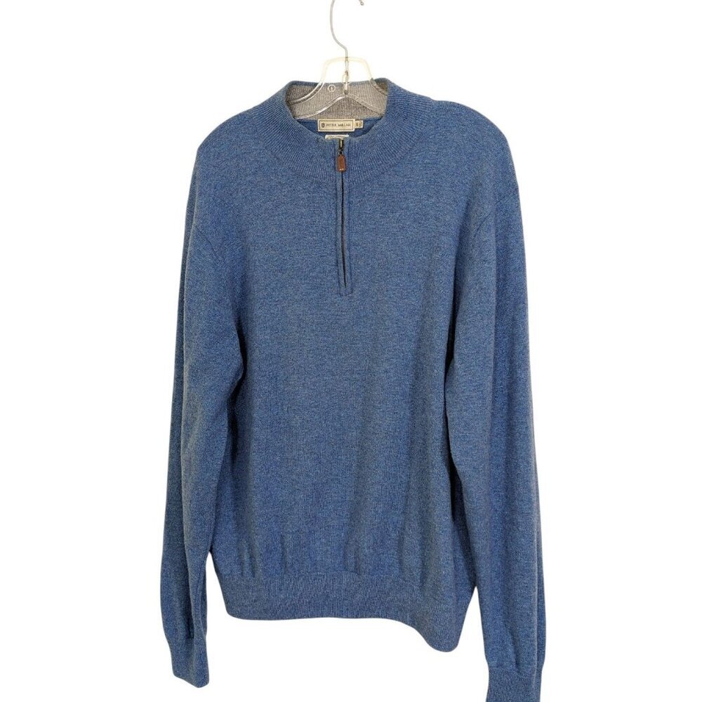 Peter Millar Mens Cashmere Wool Luxe Blend Quarter Zip Sweater Blue Golf Large